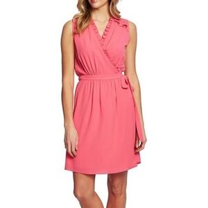 CeCe By Cynthia Steffe Hot Pink Sleeveless Ruffled Wrap Dress Size Large